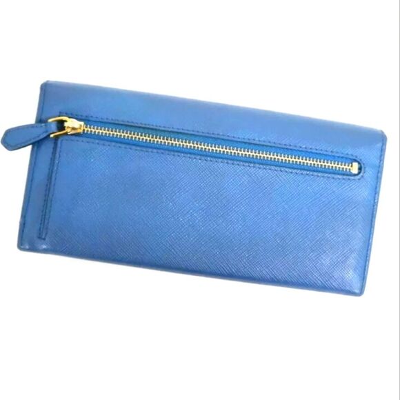 Prada Saffiano Leather Blue Ribbon Gold Long Wallet Guaranteed 100% Authentic - Picture 2 of 8